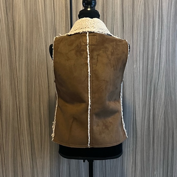 Sanctuary Faux Sherpa Lined Brown Suede Vest XS - Picture 2 of 3